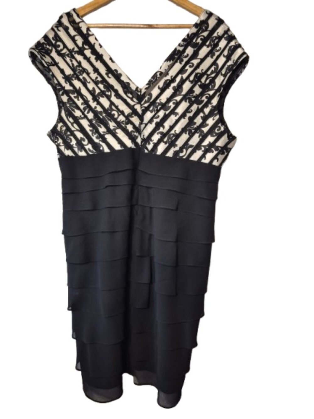 DressBarn Black and White V-Neck Tiered Cocktail Dress